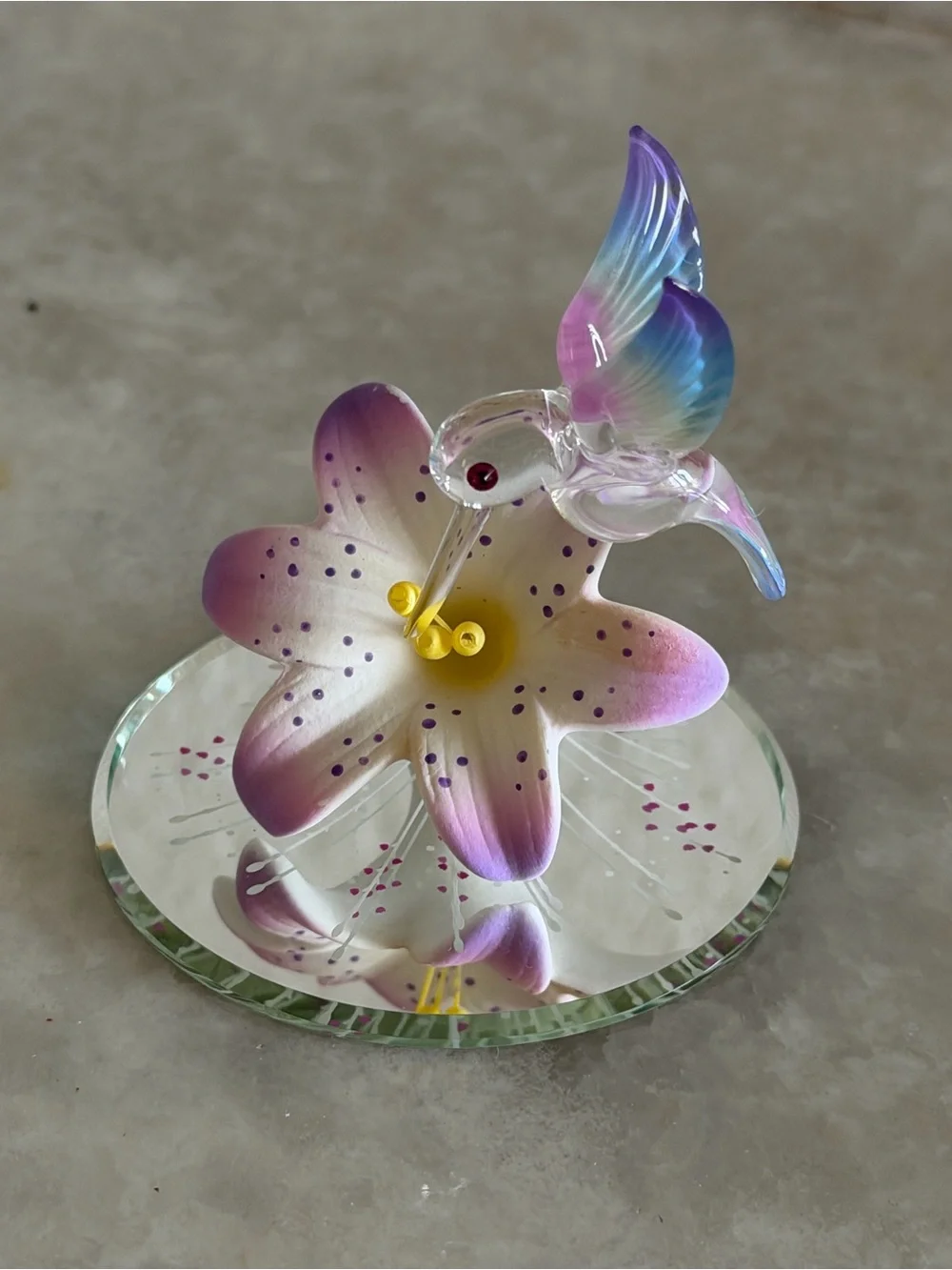Brand crafted Glass Hummingbird and Flower Ornament - Purple/Pink accent